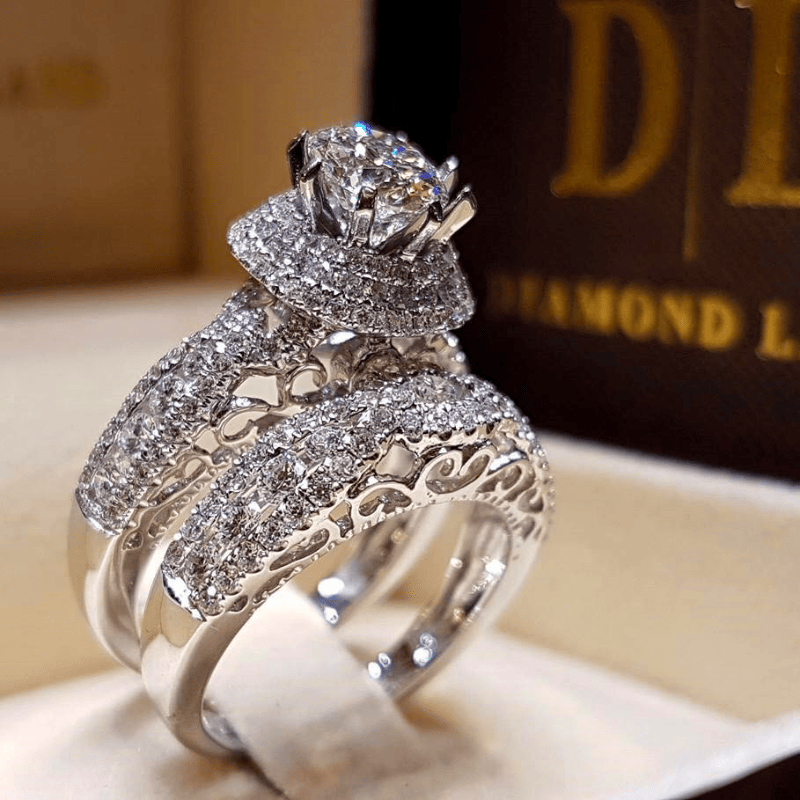 Crystal Female Big Zircon Stone Ring Set Fashion Bridal Wedding Rings For Women Promise Love Engagement Ring