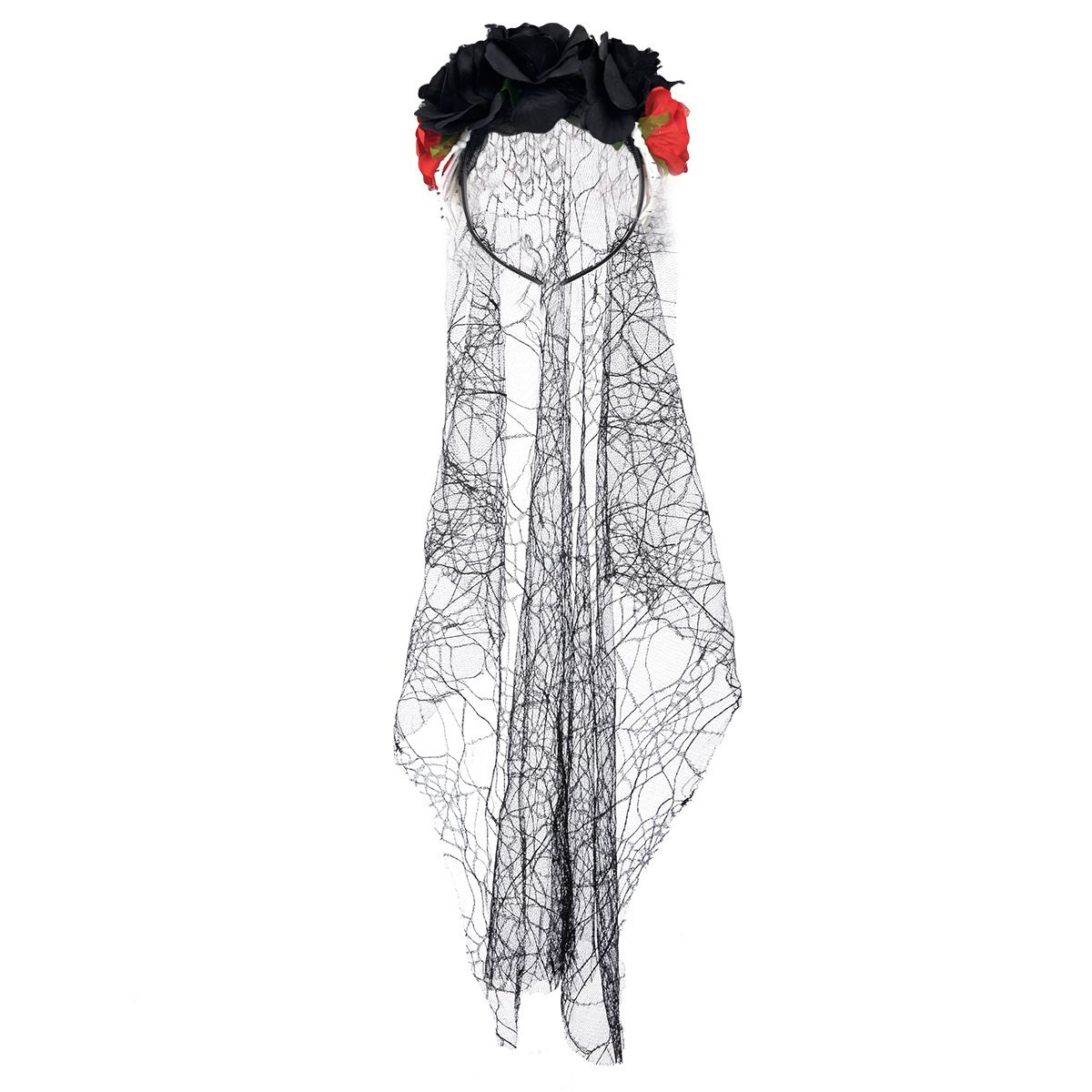 Halloween Veil Headband Day of The Dead Rose Flower Veil Headpiece