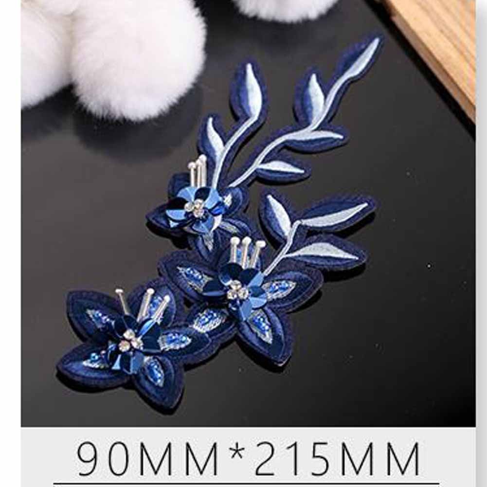 1 Piece Blue Flower Embroidered Applique DIY Sequin Applique Patch Beaded Rhinestone Sew on Applique