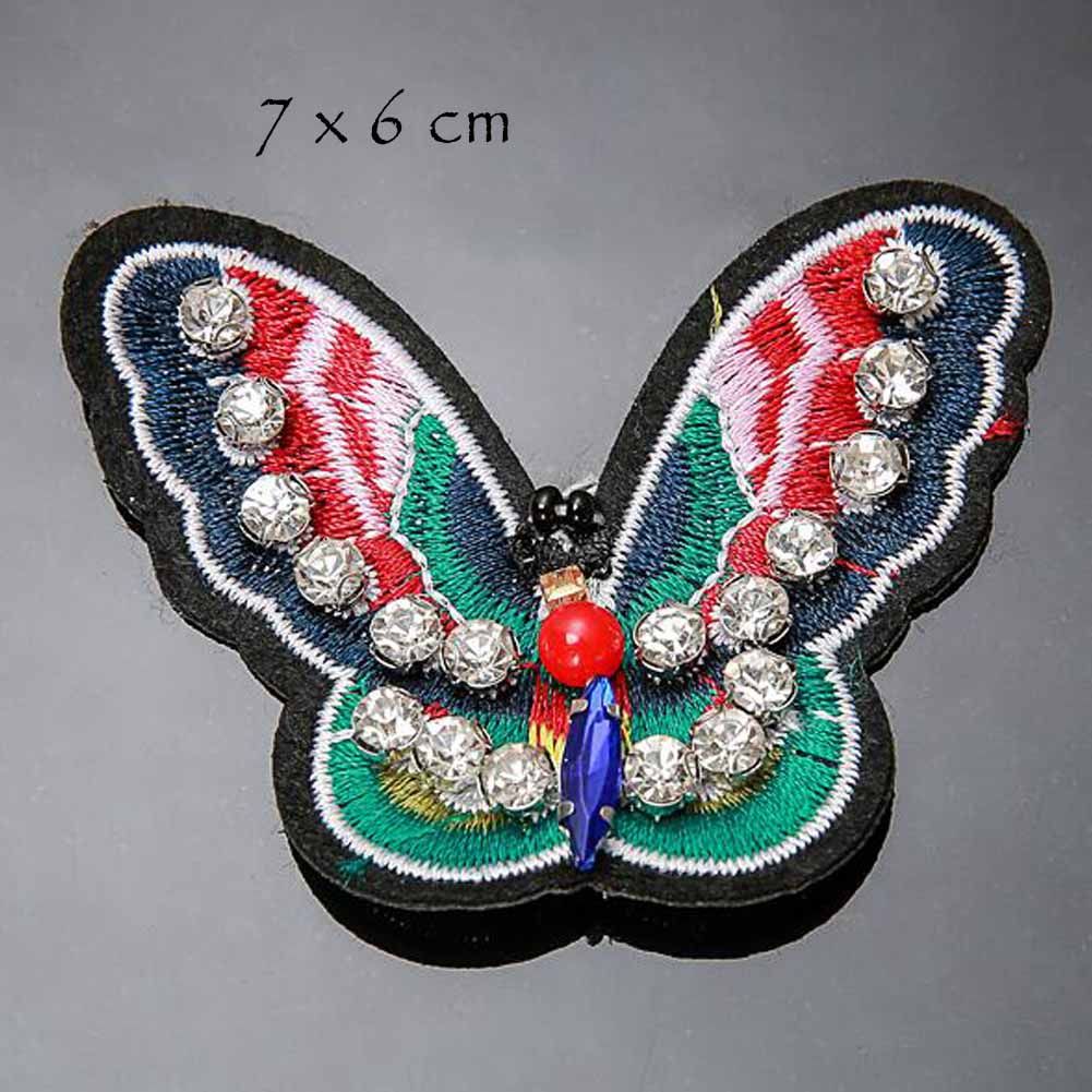 3 Pcs Colorful Butterfly Embroidered Applique Handmade Decoration Patches DIY Beaded Rhinestone Applique