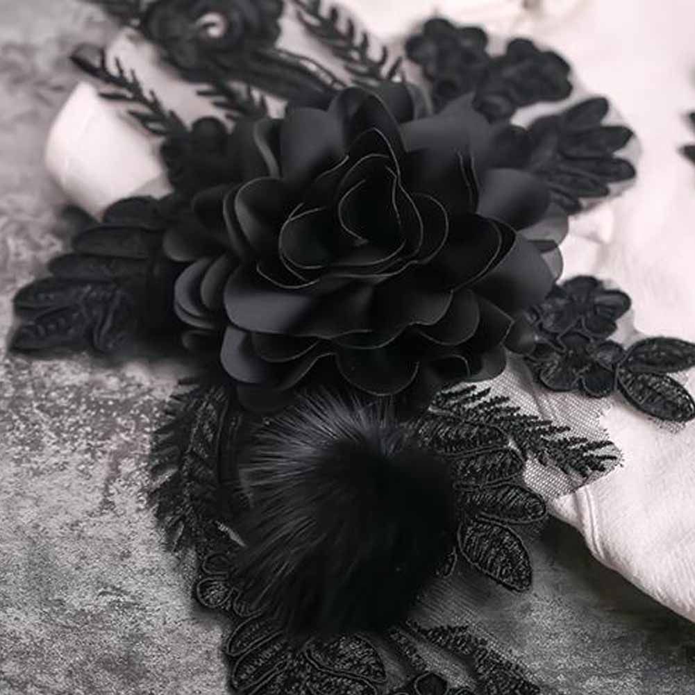 One Pair Black Rose Feather Applique Patch DIY Dress Decoration Embroidered Appliques 3D Floral Applique