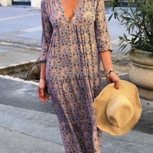 Spring and Autumn Women's Printing New Women's Dress Long Section